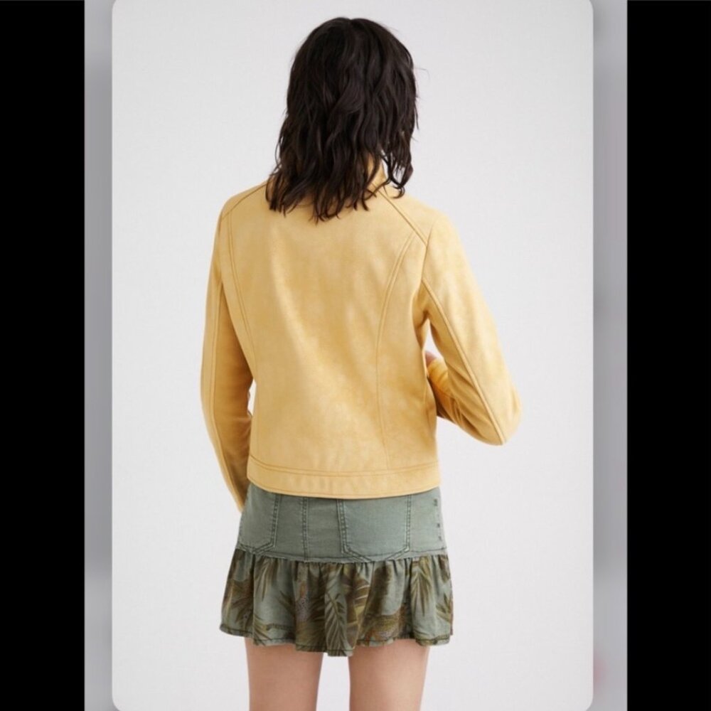 NWT Desigual Faux Leather Mustard Moto Jacket. Size XL - Picture 2 of 14